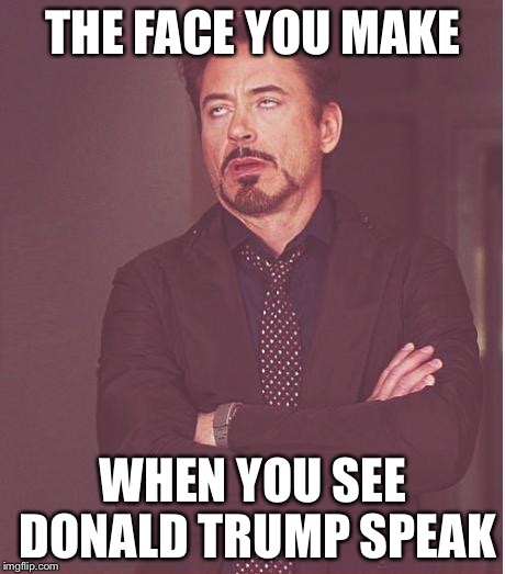 Face You Make Robert Downey Jr | THE FACE YOU MAKE WHEN YOU SEE DONALD TRUMP SPEAK | image tagged in memes,face you make robert downey jr | made w/ Imgflip meme maker