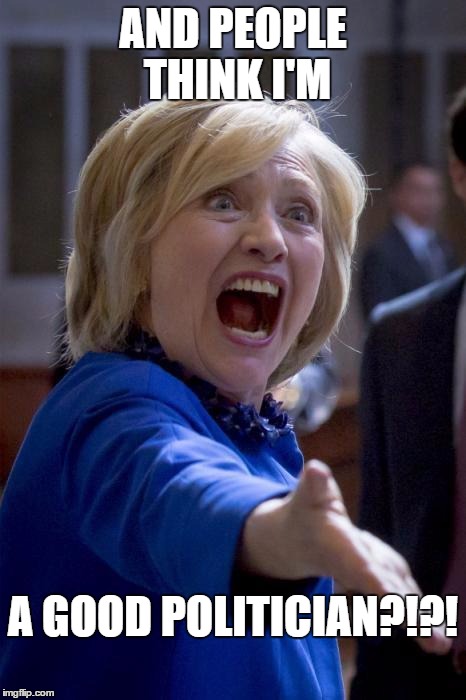 Screw hillary | AND PEOPLE THINK I'M A GOOD POLITICIAN?!?! | image tagged in wtf hillary | made w/ Imgflip meme maker