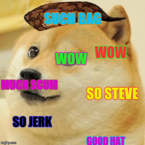 Doge Meme | MUCH SCUM SO STEVE WOW SO JERK GOOD HAT SUCH BAG WOW | image tagged in memes,doge,scumbag | made w/ Imgflip meme maker