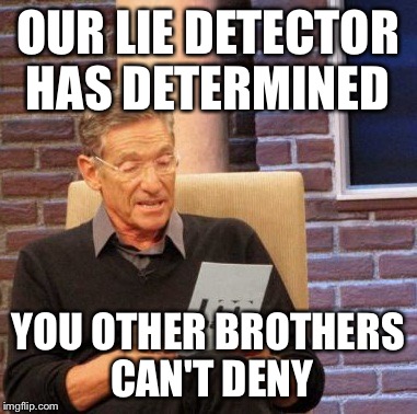 Maury Lie Detector Meme | OUR LIE DETECTOR HAS DETERMINED YOU OTHER BROTHERS CAN'T DENY | image tagged in memes,maury lie detector | made w/ Imgflip meme maker