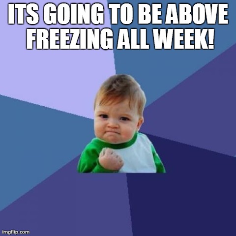 Success Kid Meme | ITS GOING TO BE ABOVE FREEZING ALL WEEK! | image tagged in memes,success kid | made w/ Imgflip meme maker