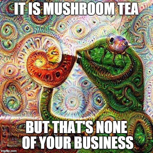 IT IS MUSHROOM TEA BUT THAT'S NONE OF YOUR BUSINESS | made w/ Imgflip meme maker