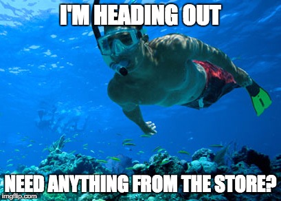 snorkeling | I'M HEADING OUT NEED ANYTHING FROM THE STORE? | image tagged in snorkeling | made w/ Imgflip meme maker