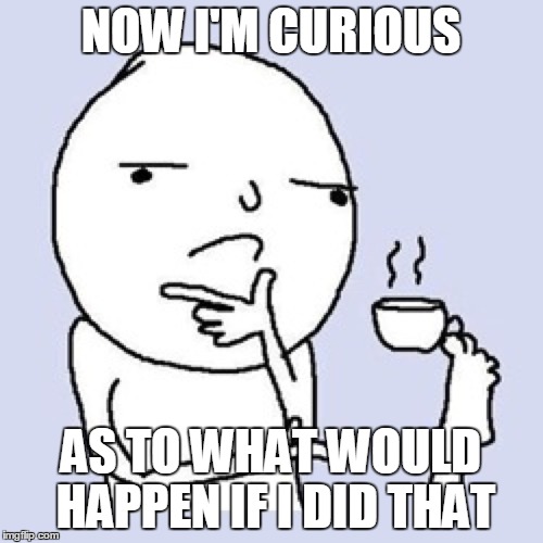 NOW I'M CURIOUS AS TO WHAT WOULD HAPPEN IF I DID THAT | made w/ Imgflip meme maker