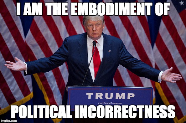 Donald Trump | I AM THE EMBODIMENT OF POLITICAL INCORRECTNESS | image tagged in donald trump,political incorrectness,political correctness,have no time for,embodiment,trump | made w/ Imgflip meme maker