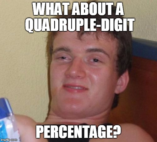 10 Guy Meme | WHAT ABOUT A QUADRUPLE-DIGIT PERCENTAGE? | image tagged in memes,10 guy | made w/ Imgflip meme maker