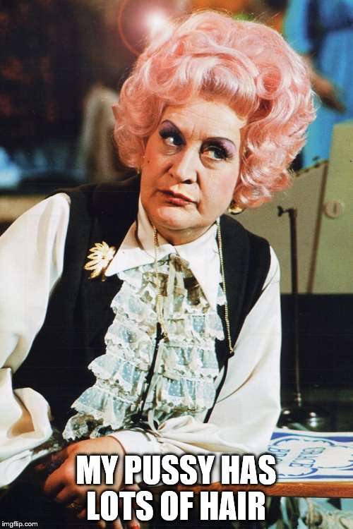 mrs slocombe | MY PUSSY HAS LOTS OF HAIR | image tagged in mrs slocombe | made w/ Imgflip meme maker