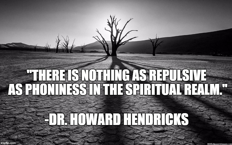 Check Yourself Before You Wreck Yourself | "THERE IS NOTHING AS REPULSIVE AS PHONINESS IN THE SPIRITUAL REALM." -DR. HOWARD HENDRICKS | image tagged in spirituality,spiritual | made w/ Imgflip meme maker