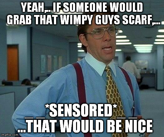 That Would Be Great Meme | YEAH,.. IF SOMEONE WOULD GRAB THAT WIMPY GUYS SCARF,... _ _*SENSORED*_ _   ...THAT WOULD BE NICE | image tagged in memes,that would be great | made w/ Imgflip meme maker