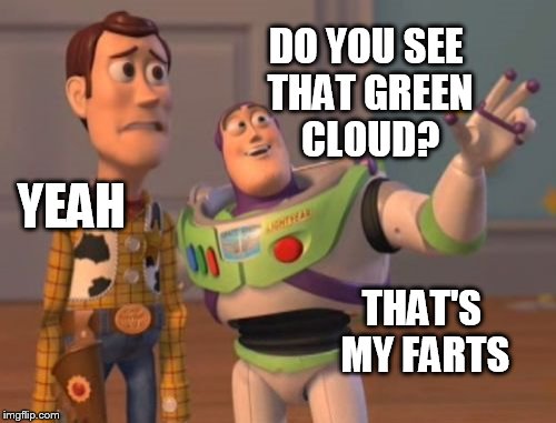 X, X Everywhere | DO YOU SEE THAT GREEN CLOUD? YEAH THAT'S MY FARTS | image tagged in memes,x x everywhere | made w/ Imgflip meme maker