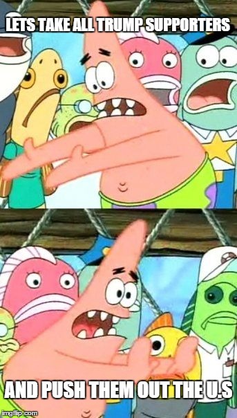 Put It Somewhere Else Patrick Meme | LETS TAKE ALL TRUMP SUPPORTERS AND PUSH THEM OUT THE U.S | image tagged in memes,put it somewhere else patrick | made w/ Imgflip meme maker