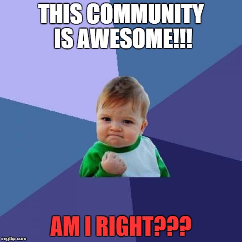 Success Kid | THIS COMMUNITY IS AWESOME!!! AM I RIGHT??? | image tagged in memes,success kid | made w/ Imgflip meme maker