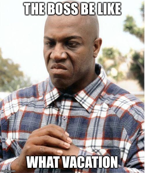 debo | THE BOSS BE LIKE WHAT VACATION | image tagged in debo | made w/ Imgflip meme maker