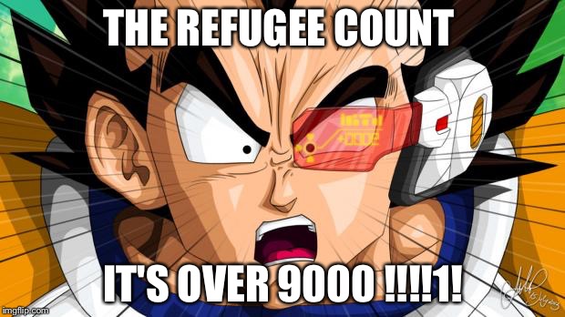 Vegetables over 9000  | THE REFUGEE COUNT IT'S OVER 9000 !!!!1! | image tagged in vegetables over 9000  | made w/ Imgflip meme maker