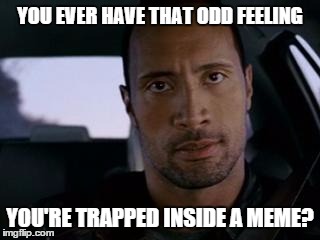 YOU EVER HAVE THAT ODD FEELING YOU'RE TRAPPED INSIDE A MEME? | image tagged in memes,the rock | made w/ Imgflip meme maker