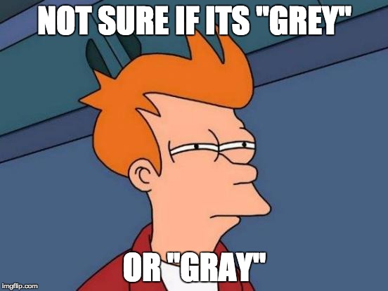 Not sure if its is a repost
or original......... | NOT SURE IF ITS "GREY" OR "GRAY" | image tagged in memes,futurama fry | made w/ Imgflip meme maker