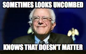 Good Guy Bernie | SOMETIMES LOOKS UNCOMBED KNOWS THAT DOESN'T MATTER | image tagged in good guy bernie | made w/ Imgflip meme maker