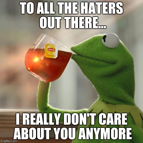 But That's None Of My Business | TO ALL THE HATERS OUT THERE... I REALLY DON'T CARE ABOUT YOU ANYMORE | image tagged in memes,but thats none of my business,kermit the frog | made w/ Imgflip meme maker