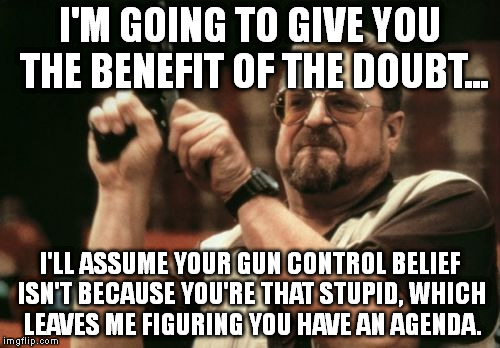 Am I The Only One Around Here Meme | I'M GOING TO GIVE YOU THE BENEFIT OF THE DOUBT... I'LL ASSUME YOUR GUN CONTROL BELIEF ISN'T BECAUSE YOU'RE THAT STUPID, WHICH LEAVES ME FIGU | image tagged in memes,am i the only one around here | made w/ Imgflip meme maker