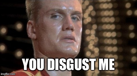 I must hate you | YOU DISGUST ME | image tagged in ivan drago,rocky,disgusting,that face | made w/ Imgflip meme maker