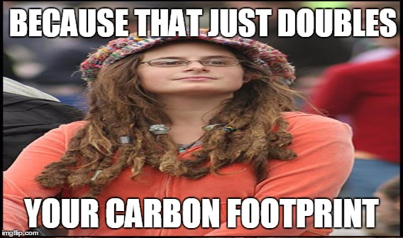 BECAUSE THAT JUST DOUBLES YOUR CARBON FOOTPRINT | made w/ Imgflip meme maker