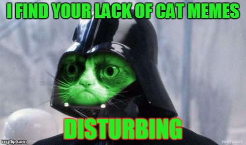 Grumpy RayVader | I FIND YOUR LACK OF CAT MEMES DISTURBING | image tagged in grumpy rayvader,memes,grumpy cat star wars | made w/ Imgflip meme maker