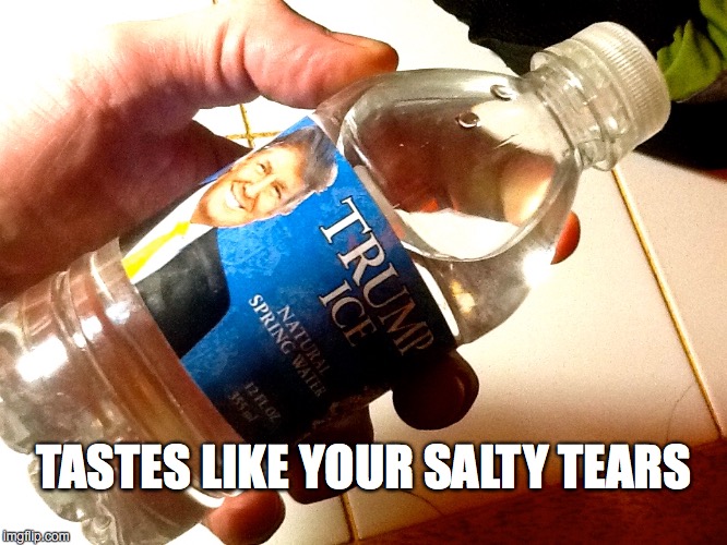 Tastes Salty | TASTES LIKE YOUR SALTY TEARS | image tagged in trump water | made w/ Imgflip meme maker