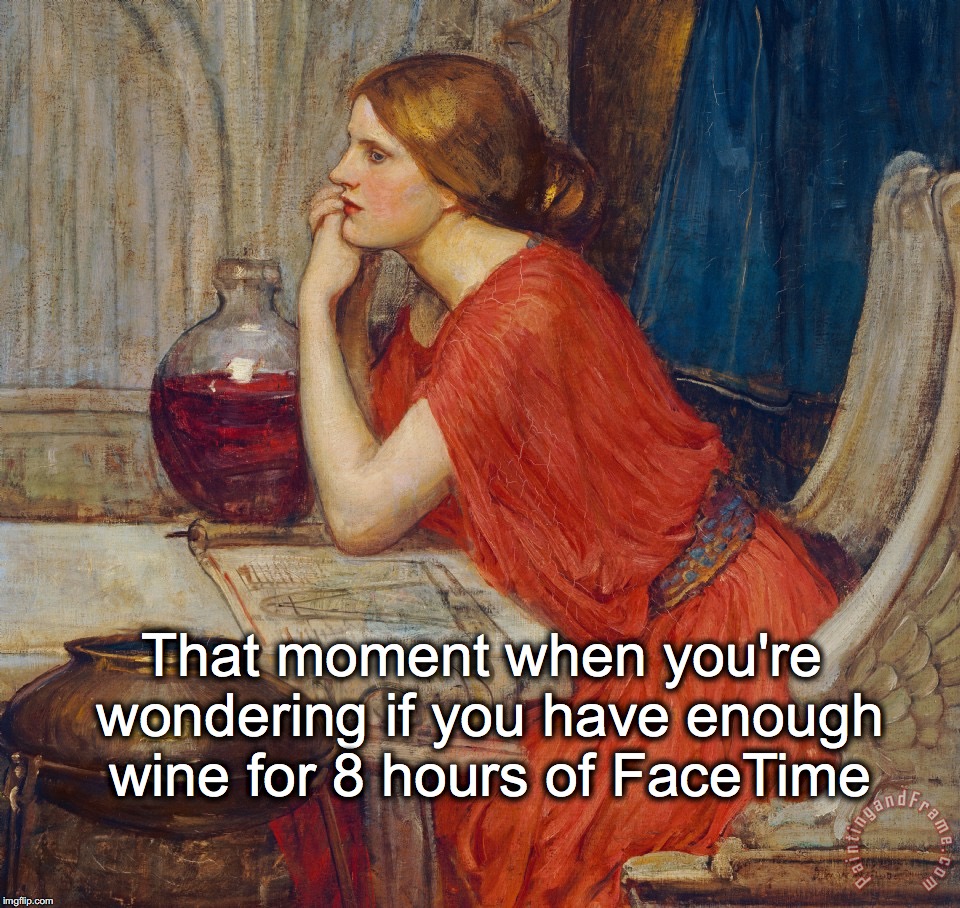 j.w. waterhouse circe painting | That moment when you're wondering if you have enough wine for 8 hours of FaceTime | image tagged in jw waterhouse circe painting | made w/ Imgflip meme maker