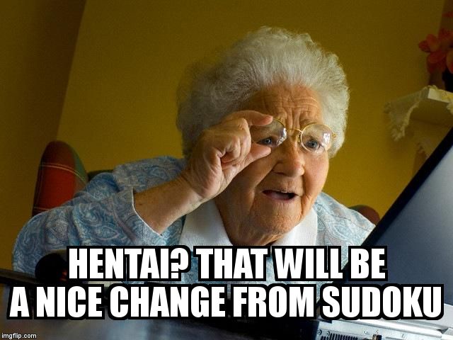 Grandma Finds The Internet Meme | HENTAI? THAT WILL BE A NICE CHANGE FROM SUDOKU | image tagged in memes,grandma finds the internet | made w/ Imgflip meme maker