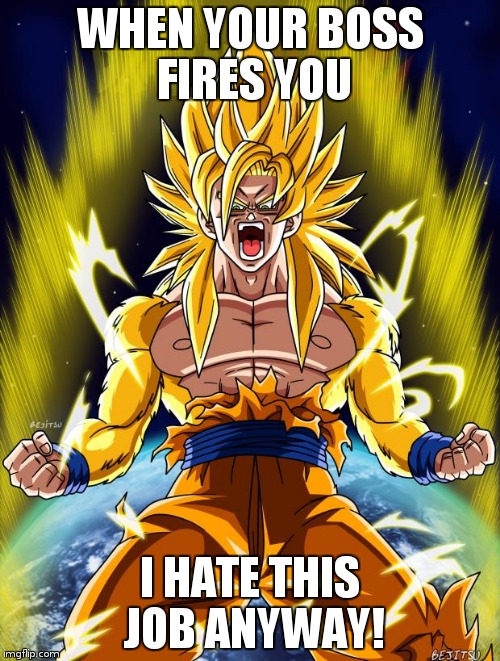 Goku | WHEN YOUR BOSS FIRES YOU I HATE THIS JOB ANYWAY! | image tagged in goku | made w/ Imgflip meme maker