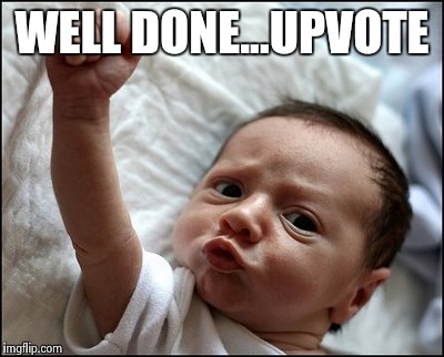 Baby Raising Fist | WELL DONE...UPVOTE | image tagged in baby raising fist | made w/ Imgflip meme maker
