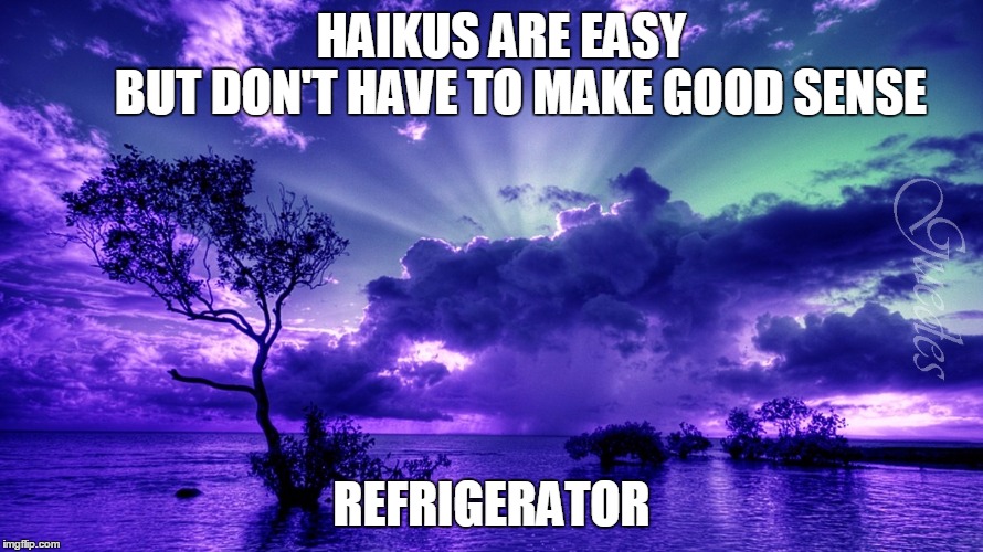 It is one! | HAIKUS ARE EASY            BUT DON'T HAVE TO MAKE GOOD SENSE REFRIGERATOR | image tagged in scenery,haiku | made w/ Imgflip meme maker