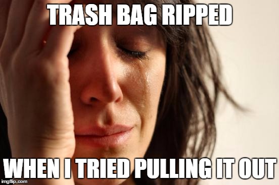 First World Problems | TRASH BAG RIPPED WHEN I TRIED PULLING IT OUT | image tagged in memes,first world problems | made w/ Imgflip meme maker