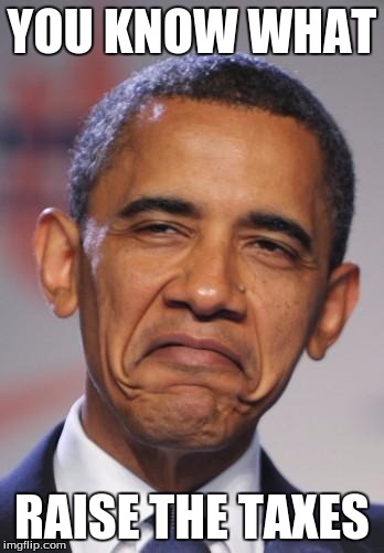 obamas funny face | YOU KNOW WHAT RAISE THE TAXES | image tagged in obamas funny face | made w/ Imgflip meme maker