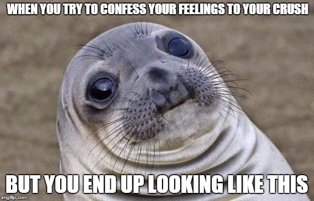 Awkward Moment Sealion | WHEN YOU TRY TO CONFESS YOUR FEELINGS TO YOUR CRUSH BUT YOU END UP LOOKING LIKE THIS | image tagged in memes,awkward moment sealion | made w/ Imgflip meme maker