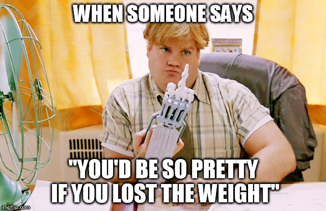 For my sister. | WHEN SOMEONE SAYS "YOU'D BE SO PRETTY IF YOU LOST THE WEIGHT" | image tagged in memes,chris farley | made w/ Imgflip meme maker
