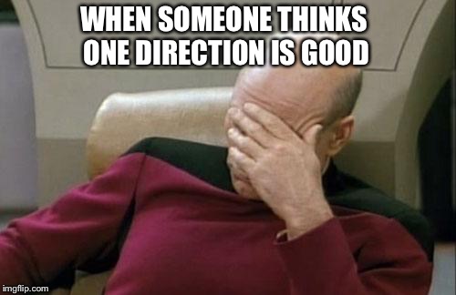 Captain Picard Facepalm Meme | WHEN SOMEONE THINKS ONE DIRECTION IS GOOD | image tagged in memes,captain picard facepalm | made w/ Imgflip meme maker