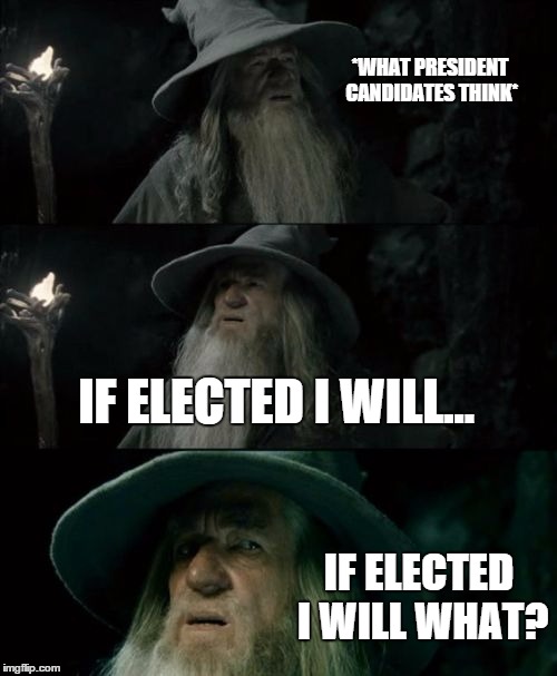 Confused Gandalf Meme | *WHAT PRESIDENT CANDIDATES THINK* IF ELECTED I WILL... IF ELECTED I WILL WHAT? | image tagged in memes,confused gandalf | made w/ Imgflip meme maker