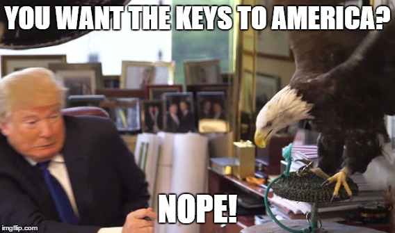 Keys to America | YOU WANT THE KEYS TO AMERICA? NOPE! | image tagged in donald trump,donald trump approves,trump,trump 2016,lol,lol guy | made w/ Imgflip meme maker
