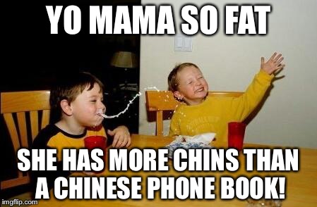 yo mama so fat | YO MAMA SO FAT SHE HAS MORE CHINS THAN A CHINESE PHONE BOOK! | image tagged in yo mama so fat,memes | made w/ Imgflip meme maker