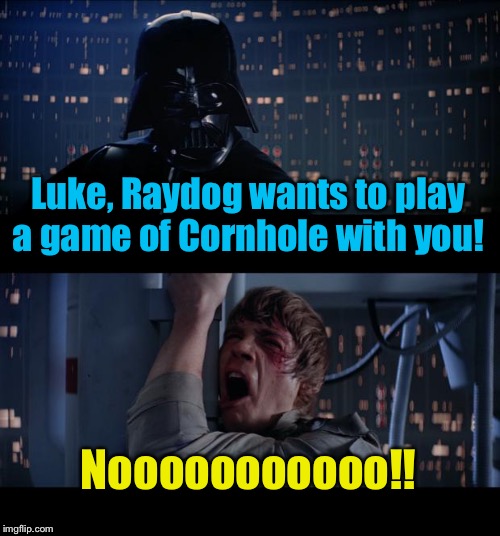 Star Wars No Meme | Luke, Raydog wants to play a game of Cornhole with you! Nooooooooooo!! | image tagged in memes,star wars no | made w/ Imgflip meme maker