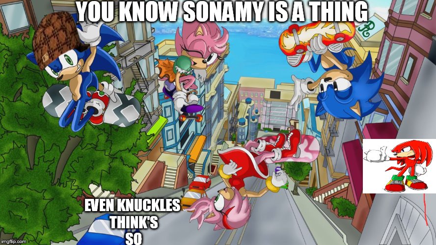 YOU KNOW SONAMY IS A THING EVEN KNUCKLES THINK'S SO | image tagged in sonamy generations,scumbag | made w/ Imgflip meme maker