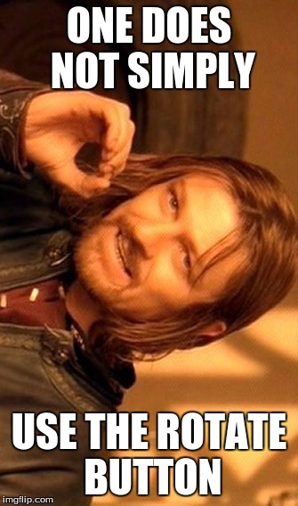 One Does Not Simply Meme | ONE DOES NOT SIMPLY USE THE ROTATE BUTTON | image tagged in memes,one does not simply | made w/ Imgflip meme maker