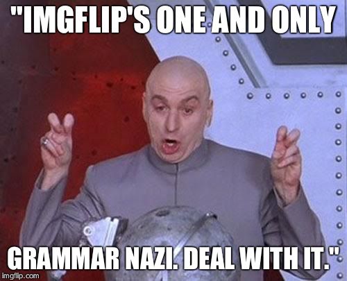 Dr Evil Laser Meme | "IMGFLIP'S ONE AND ONLY GRAMMAR NAZI. DEAL WITH IT." | image tagged in memes,dr evil laser | made w/ Imgflip meme maker