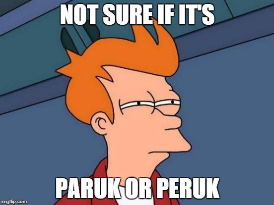 Futurama Fry | NOT SURE IF IT'S PARUK OR PERUK | image tagged in memes,futurama fry | made w/ Imgflip meme maker