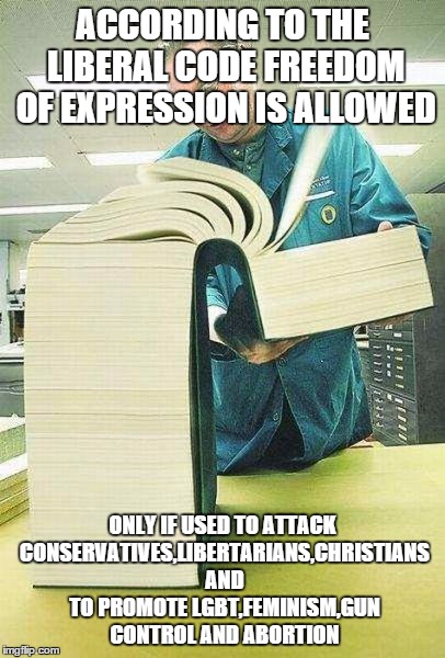 Words that offend Liberals | ACCORDING TO THE LIBERAL CODE FREEDOM OF EXPRESSION IS ALLOWED ONLY IF USED TO ATTACK CONSERVATIVES,LIBERTARIANS,CHRISTIANS AND TO PROMOTE L | image tagged in words that offend liberals | made w/ Imgflip meme maker