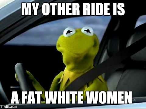 Kermit Car | MY OTHER RIDE IS A FAT WHITE WOMEN | image tagged in kermit car | made w/ Imgflip meme maker