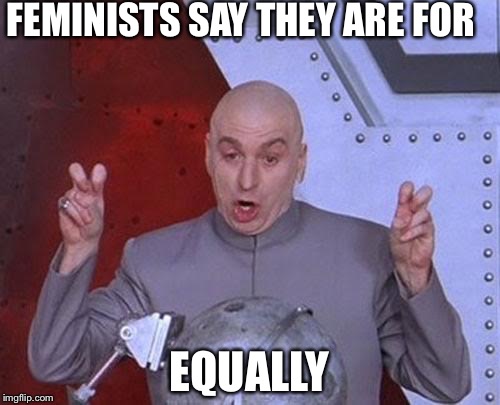 Dr Evil Laser | FEMINISTS SAY THEY ARE FOR EQUALLY | image tagged in memes,dr evil laser | made w/ Imgflip meme maker