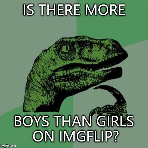 Philosoraptor Meme | IS THERE MORE BOYS THAN GIRLS ON IMGFLIP? | image tagged in memes,philosoraptor | made w/ Imgflip meme maker