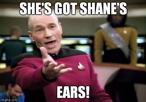 Picard Wtf Meme | SHE'S GOT SHANE'S EARS! | image tagged in memes,picard wtf | made w/ Imgflip meme maker